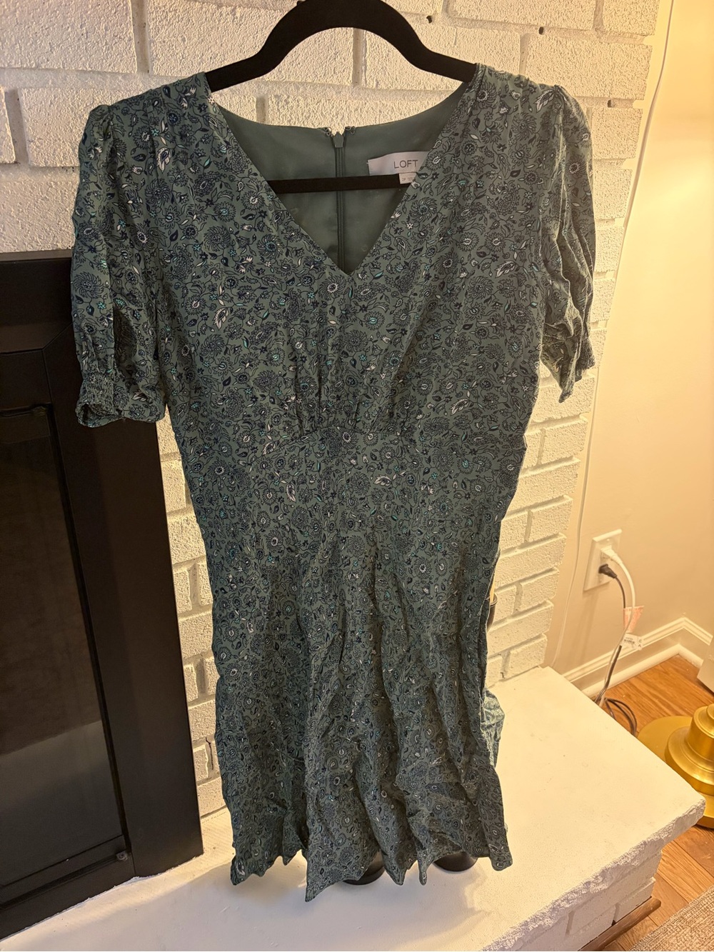 LOFT Teal Paisley V-Neck Mini Dress